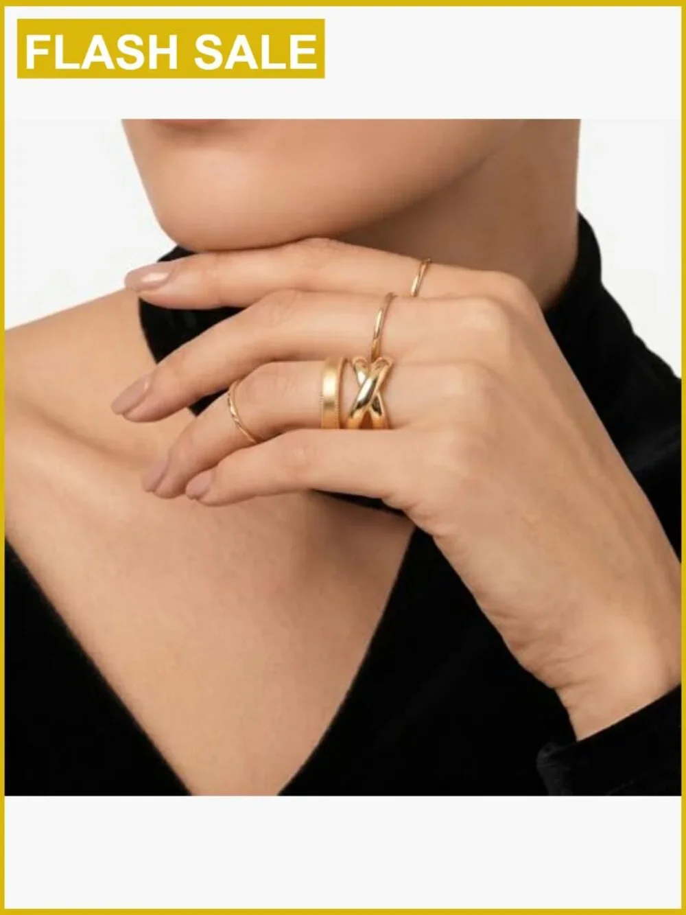 Chunky Intertwined Stackable Band Ring 14K Gold Plated Sterling Silver CZ